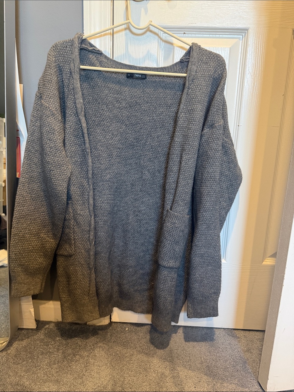 Open-Front Knit Cardigan Sweater - Gray